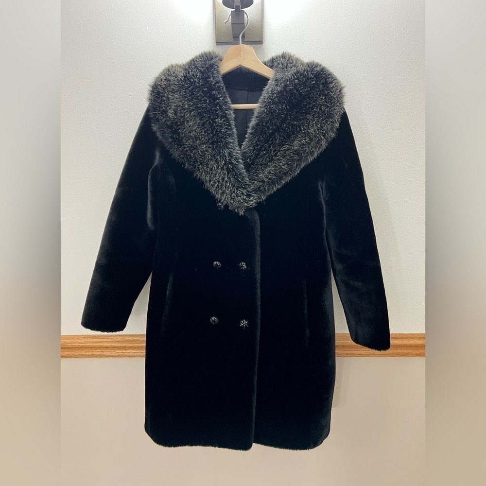 Union made, Black Teddy coat with faux Fur, vintage